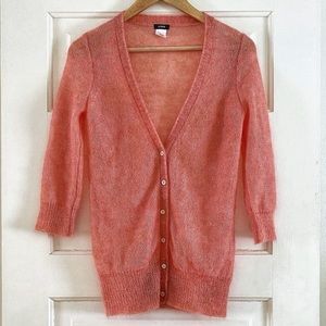 J Crew - Pink Mohair V-Neck Soufflé Cardigan